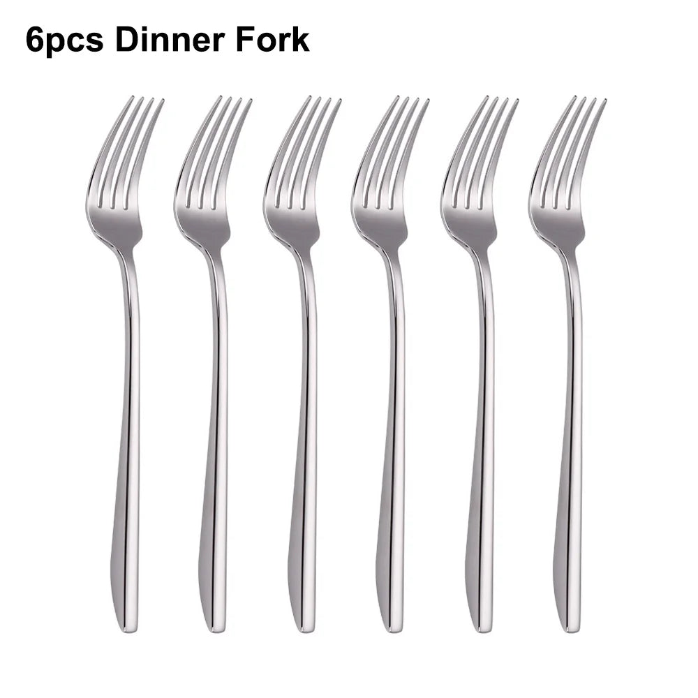 6/16/20/24/28Pcs Cutlery Set Stainless Steel 304 Tableware Mirror Sliver Dinner Set Western Knife Fork Spoon Elegant Flatware